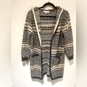 Monteau Multicolor Knit  Patterned Hooded Cardigan Sweater